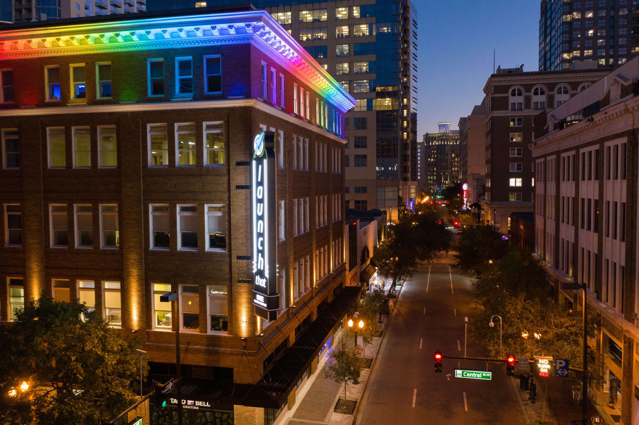 Downtown Orlando building at night